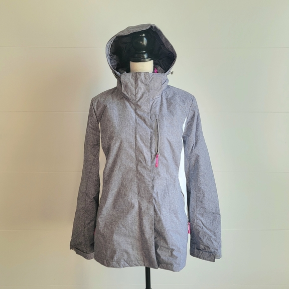 Womens Gray and White Snow Jacket w/ removeable Fuschia Pink Fleece Jacket Sz L - Picture 6 of 12